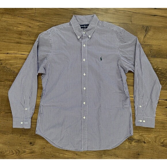 Ralph Lauren Button Down Shirt Men’s 16 1/2 X 34-35 Large Gingham Check Purple - Picture 1 of 11
